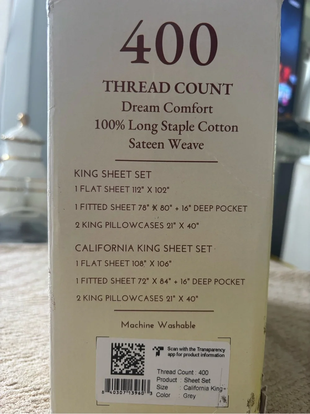 CALIFORNIA DESIGN DEN Everyday Ease 400 Sateen Cotton Sheet Set - Charcoal